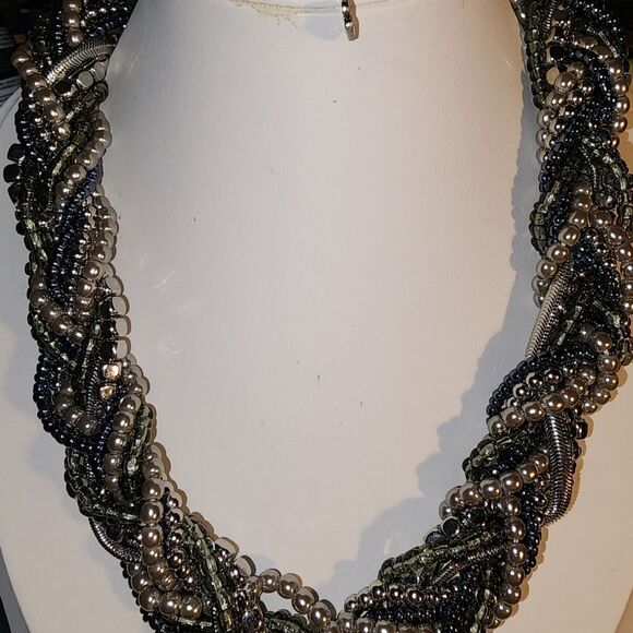 Priemier Designs Rhodium Elegant Multicolor Braided Necklace NWOT 15"+4" - Picture 4 of 5